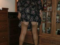 Fat grandmother with blonde hair exposes herself in tan nylons and garters - Photo #3