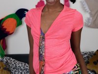 Charming black babe Ashlee L shows her small tits and toys her hairy pussy - Photo #3