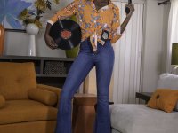 Ebony with an afro Ana Foxxx strips and flaunts her black butt in a solo - Photo #3
