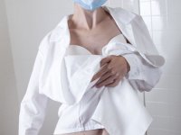 Horny amateur nurse with hairy armpits Lady Phanthom flaunts her bush - Photo #3
