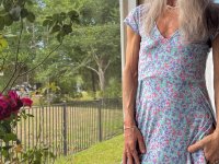 Skinny blonde granny Leilani toys her shaved pussy using a glass dildo - Photo #6