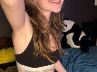Sweet teen with a gap in her front teeth shows her underwear on a bed - Photo #6
