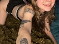 Sweet teen with a gap in her front teeth shows her underwear on a bed - Photo #8