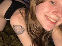 Sweet teen with a gap in her front teeth shows her underwear on a bed - Photo #9