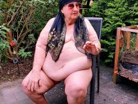 Morbidly obese old woman steps out onto a patio while totally naked - Photo #17
