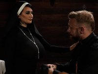 Kinky nun Arabelle Raphael gives Father Brogan a handjob before pegging him - Photo #2