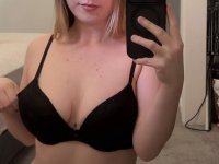 Blonde amateur takes selfies while going topless in a thong and nylon panties - Photo #5