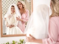 Carolina Sweets is affixed with a garter before a lesbian wedding to Julia Ann - Photo #13