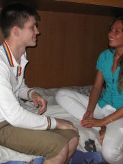 Teen couple kiss before oral and vaginal sex can proceed on a bed