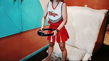 Cute busty married woman exercises in a sexy cheerleader costume 1. Home made amateur personal filming Kawasaki