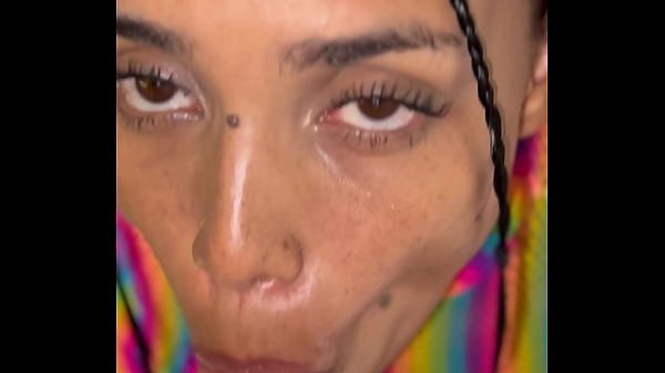 Fucking blowjob from a pretty Latin fairy in a rainbow fishnet