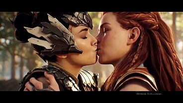 Aloy x Talanah lesbian kissing (Horizon Zero Dawn AI generated)
