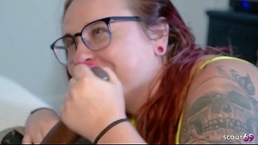 Curvy Redhead Bitch with Glasses get Interracial Amateur Creampie Sex after Rimming his Ass