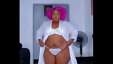 Ebony sexy bbw in white thong panties and bra