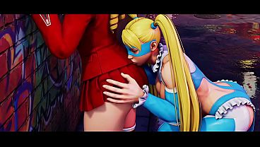 Karin Kansuki x Rainbow Mika lesbian kissing (Street Fighter  AI generated)