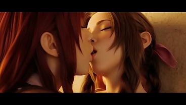 Aerith x Cissnei lesbian kissing (Final Fantasy VII  AI generated)
