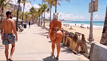 Laia walking on the beach with her huge ass AI-generated