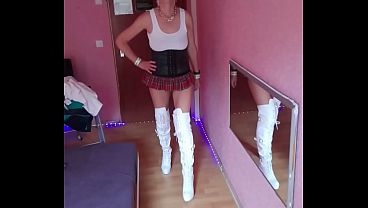 German prostitute MILF Sandra in the Eros Center brothel wearing white over-the-knee boots, doggy style