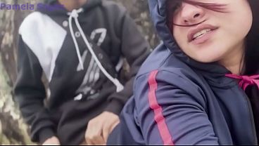 A slut with huge breasts picks up a young guy on the beach and has sex in front of everyone.