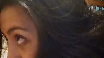 Horny guy is moaning while his step- mom is sucking his dick, like a real pro