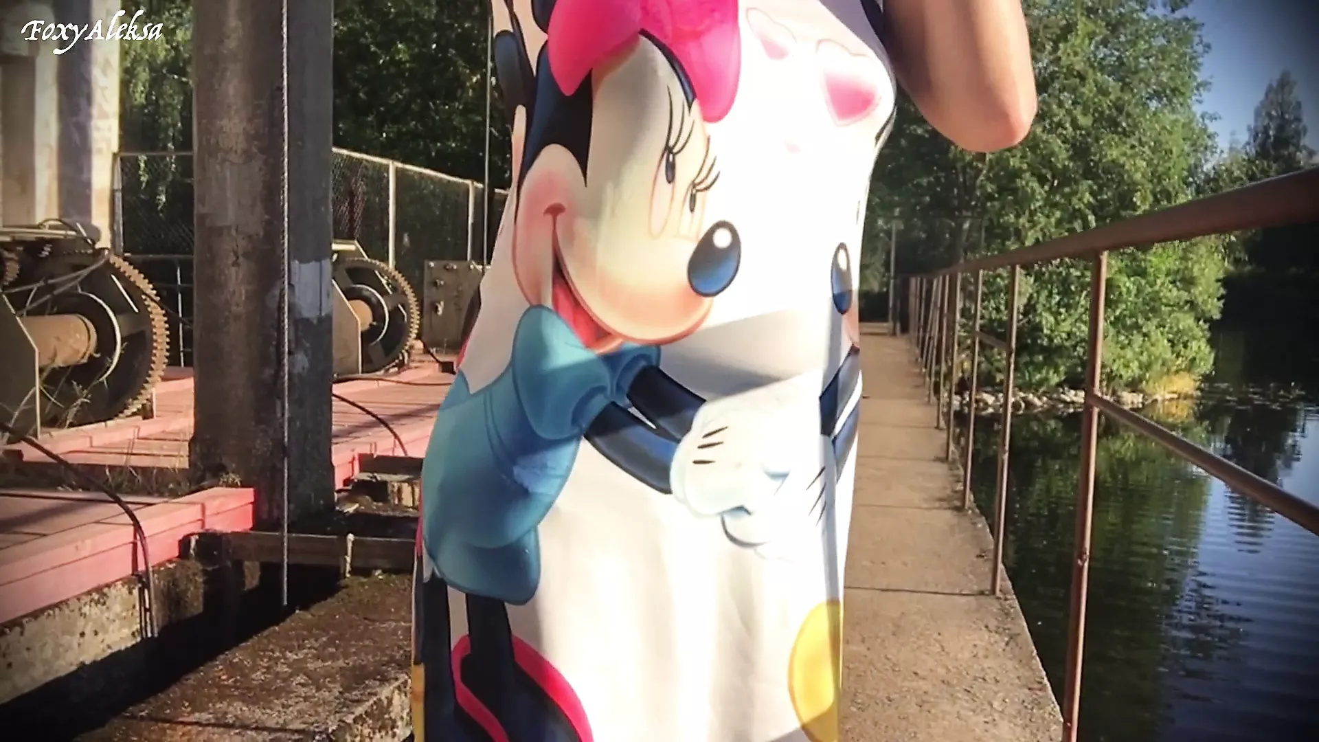 Sexy panties under the  shorts dress. Look under short dress. Girl go to walk. Camera under the short skirt. Hot pussy o