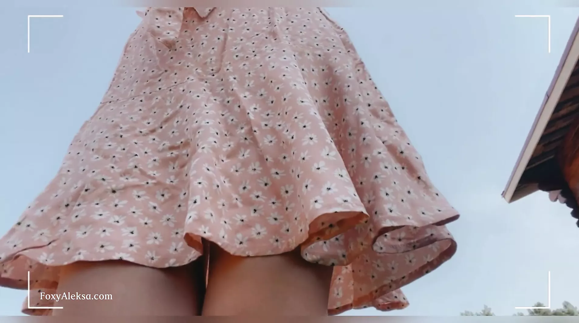 Pussy under short skirt without panties in the park. Close-up  Naked pussy. No panties. Look under dress. Shor