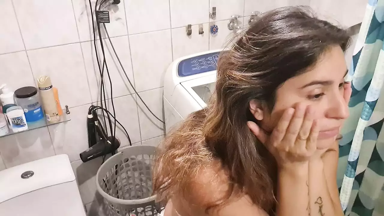 mom jerking squirt in bathroom on underwear
