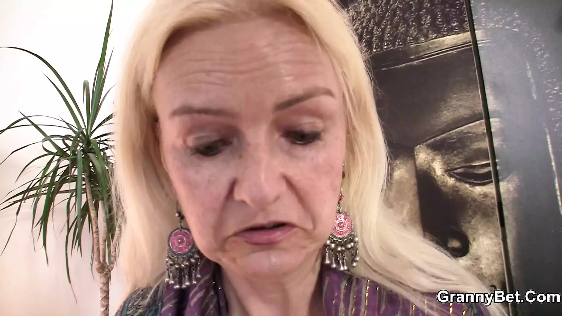 Skinny hairy-pussy blonde grandma rides big cock