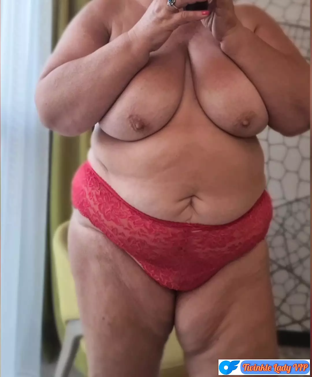 Sexy BBW Granny in pink robe shows her awesome pussy and dildo herself.