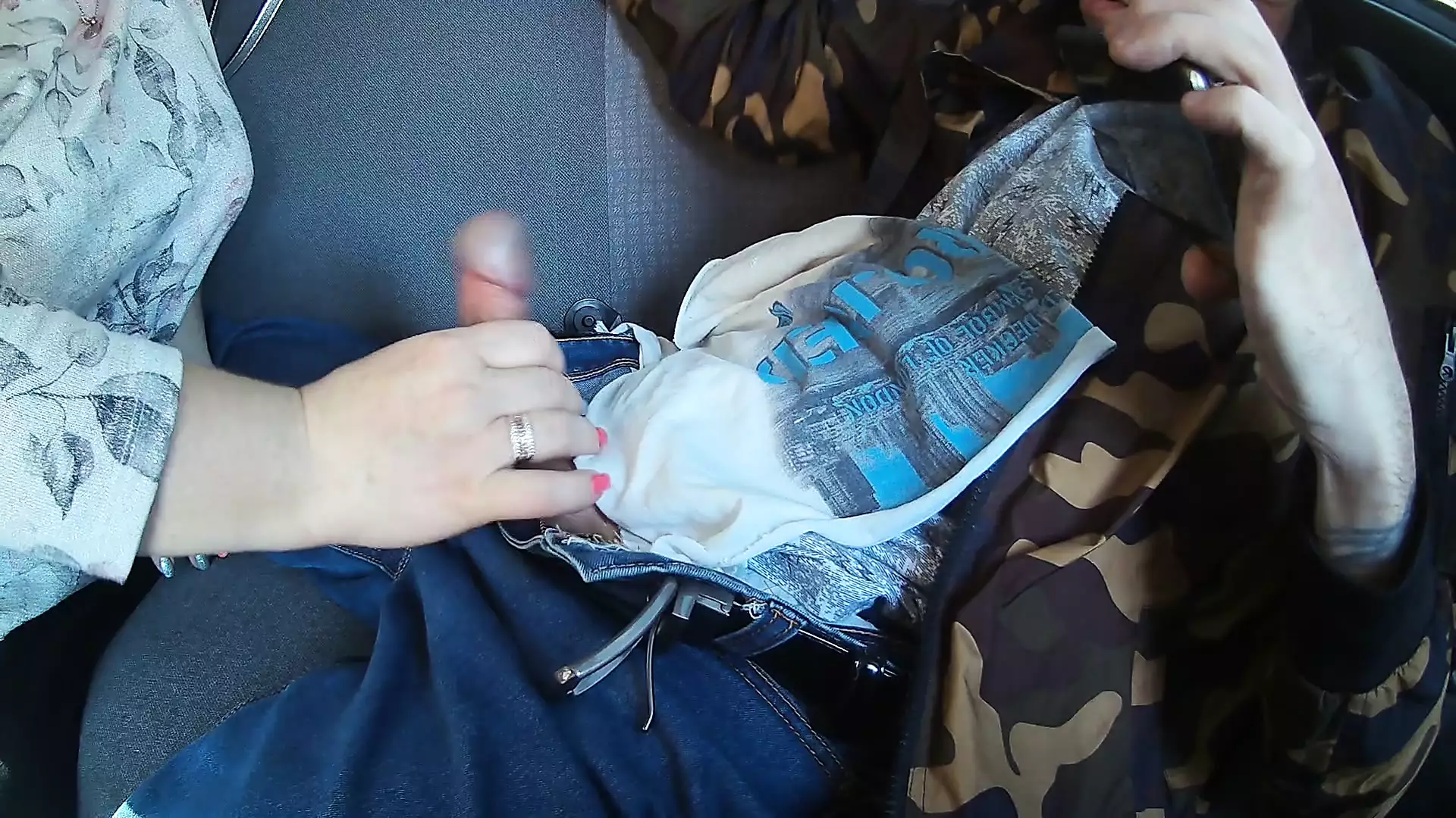 fat woman in the backseat sucks and jerks off my cock