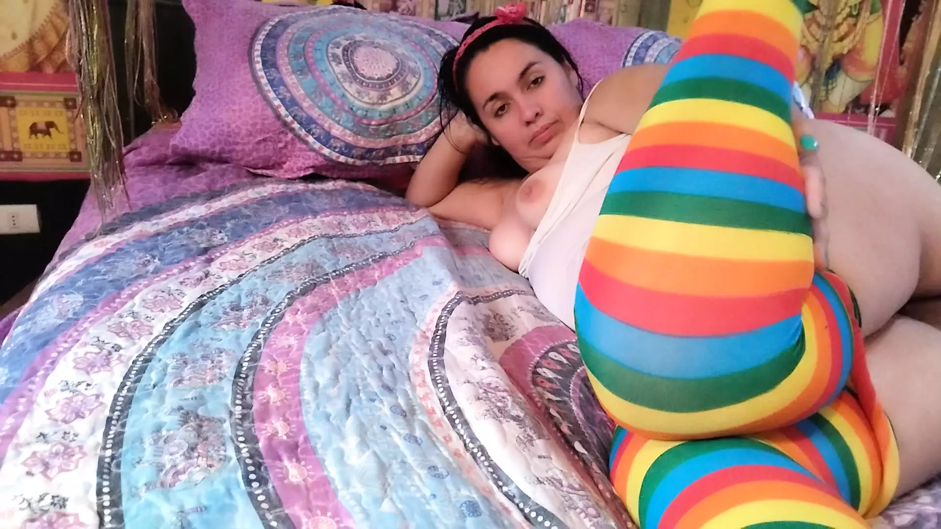 mom shows off her big ass in pantys - hairy pussy