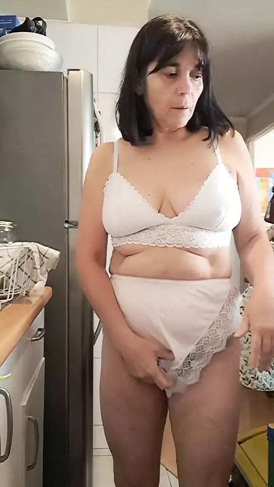 Mommy in kitchen hairy pussy lingerie