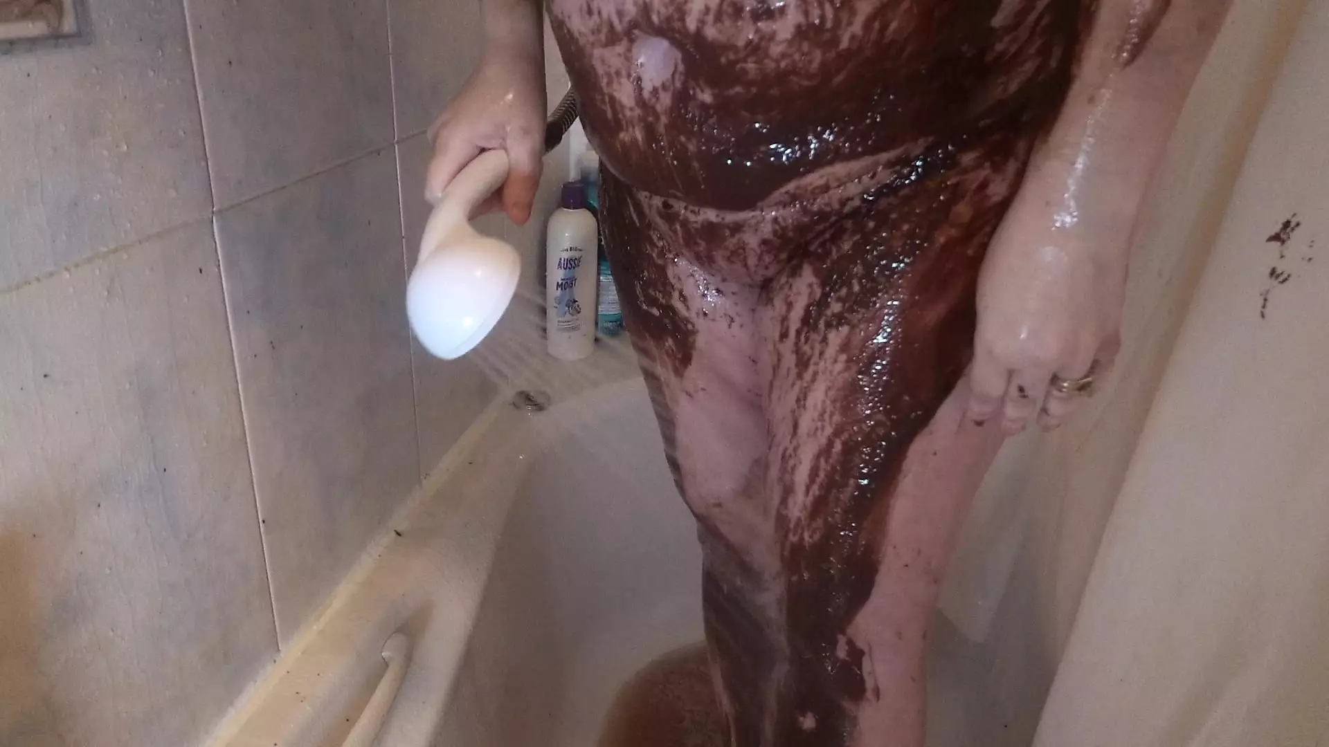 Wife getting washed in the shower