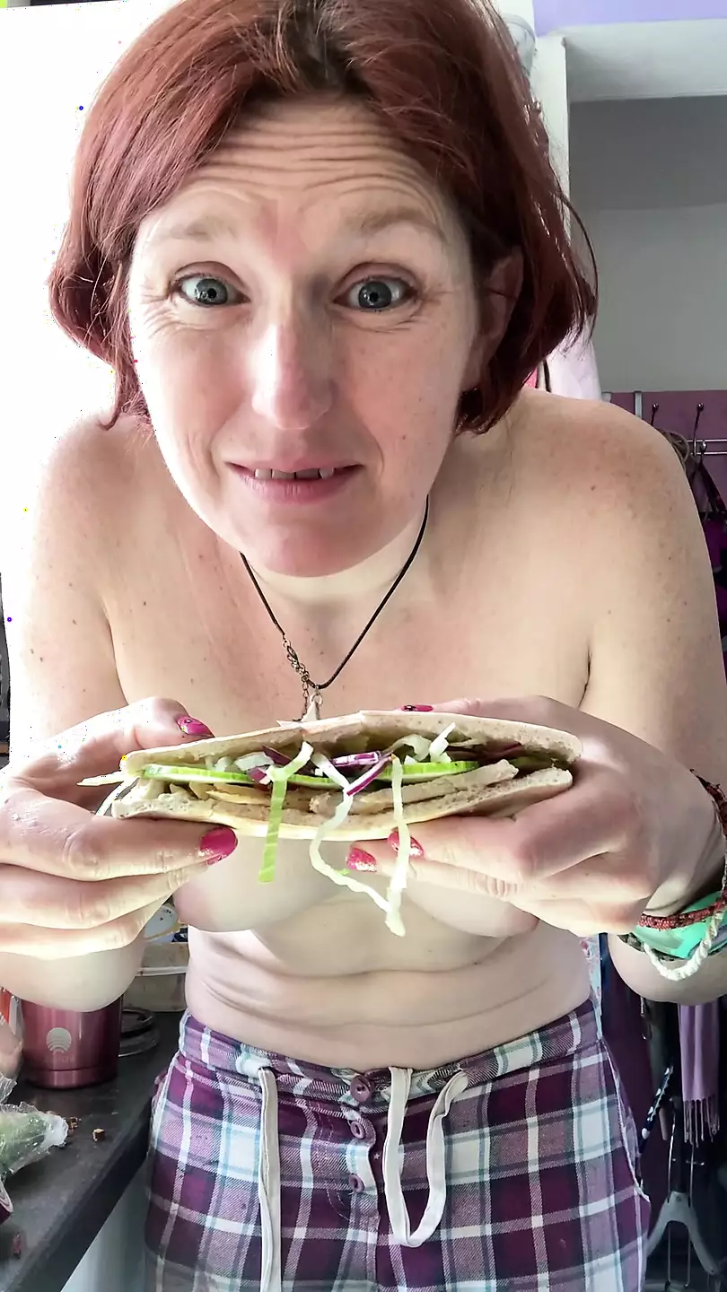 Topless mature Mommy makes you a sandwich for being such a good boy!