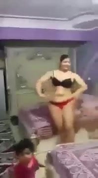 Arab wife dancing in bikini at bedroom