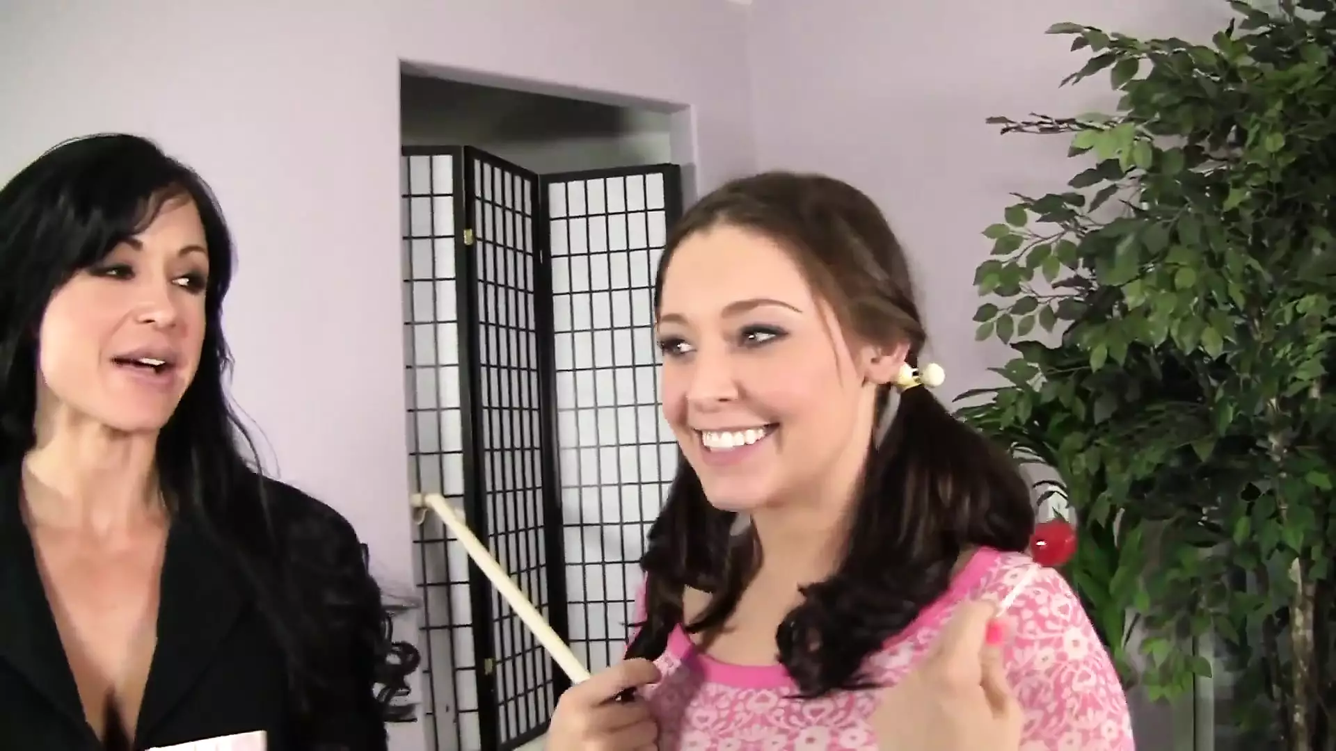 Stepmother and girl, Gracie Glam and Jewels Jade are both brunettes, who will take off their shirts and panties before laying