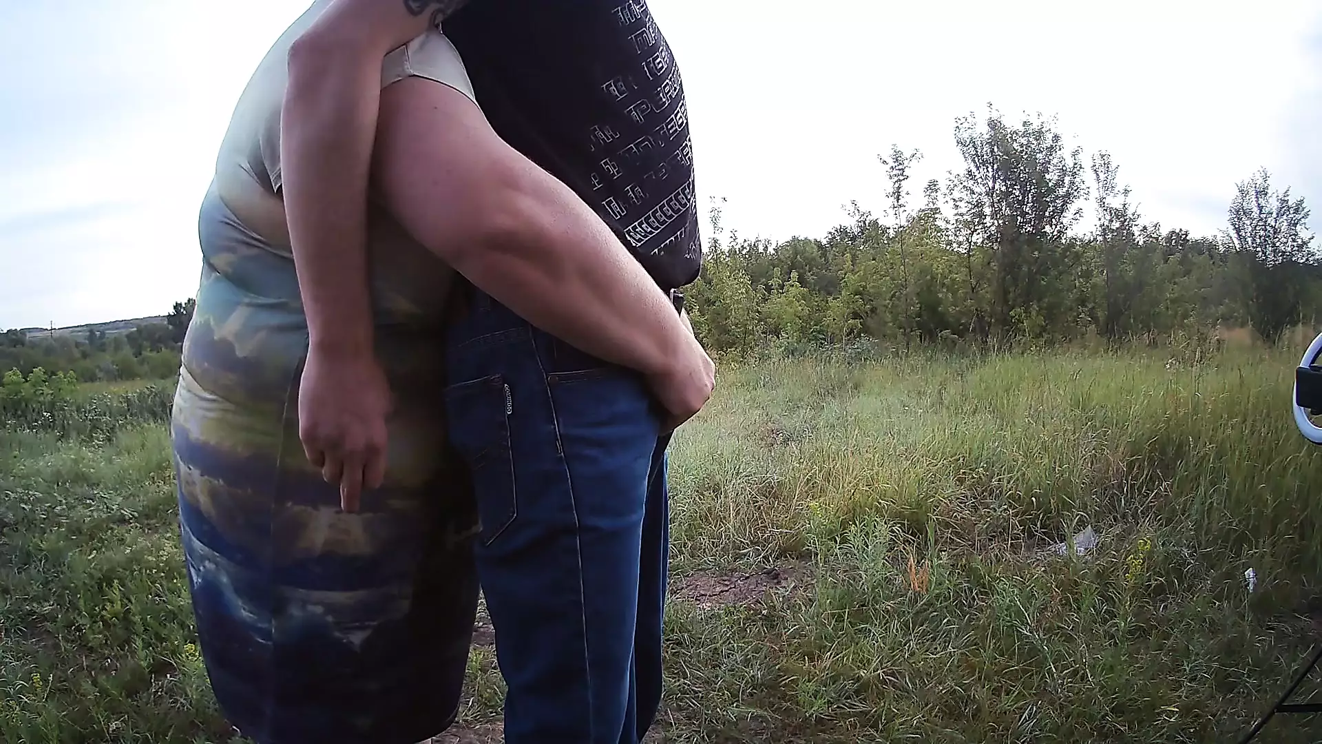 stepmom jerks off my dick in the field before the cumshot