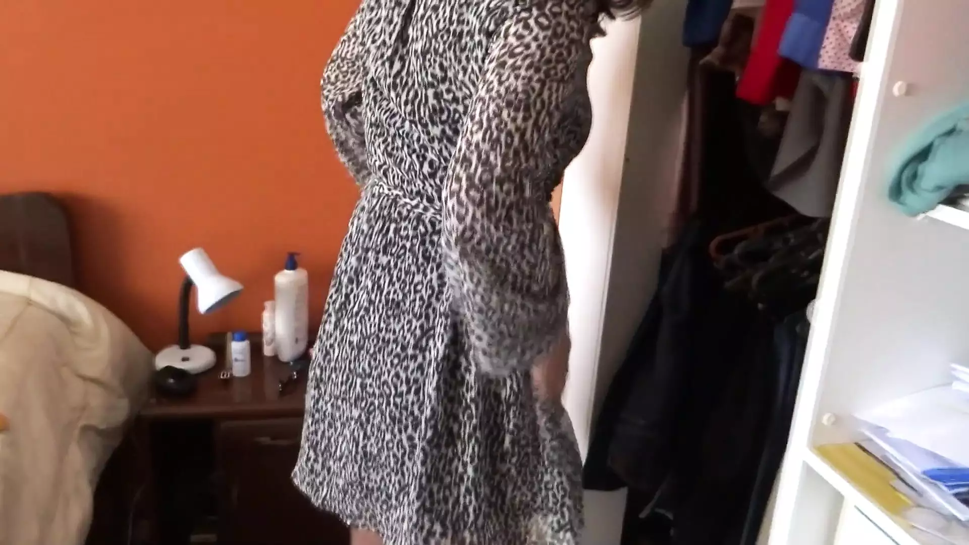 My beautiful wife arrives from a party and shows off her delicious tits before being fucked