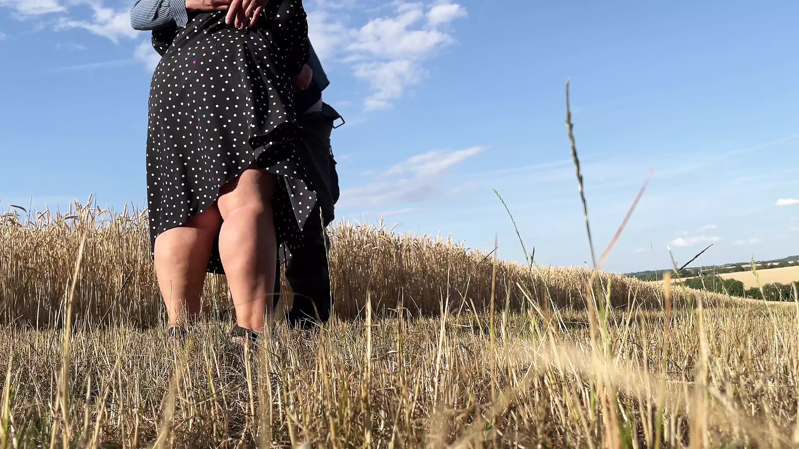 Holding on to my mother in law's hefty ass while she jerks off my cock in nature