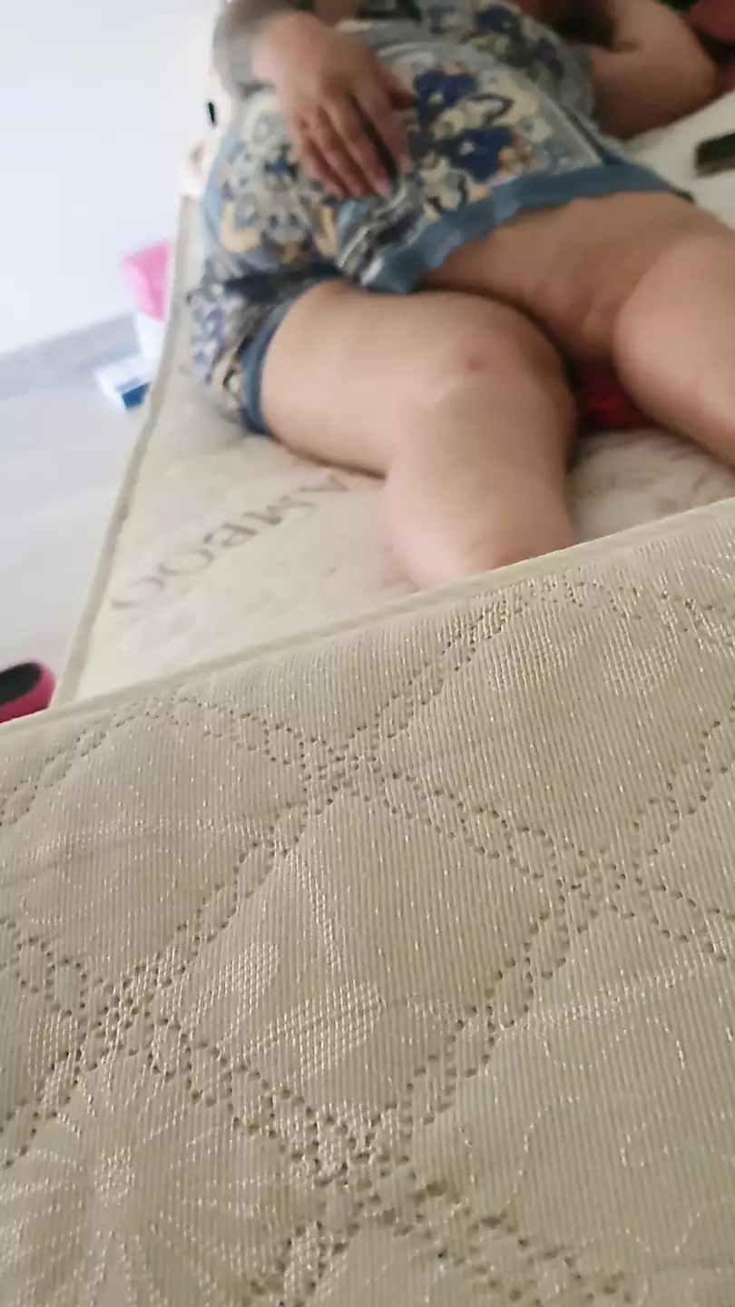 Step mom on new mattress in mini skirt without panties