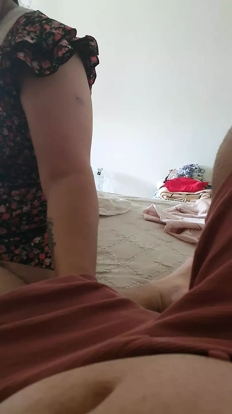 Slutty step mom slips her hand under step son shorts touching his cock