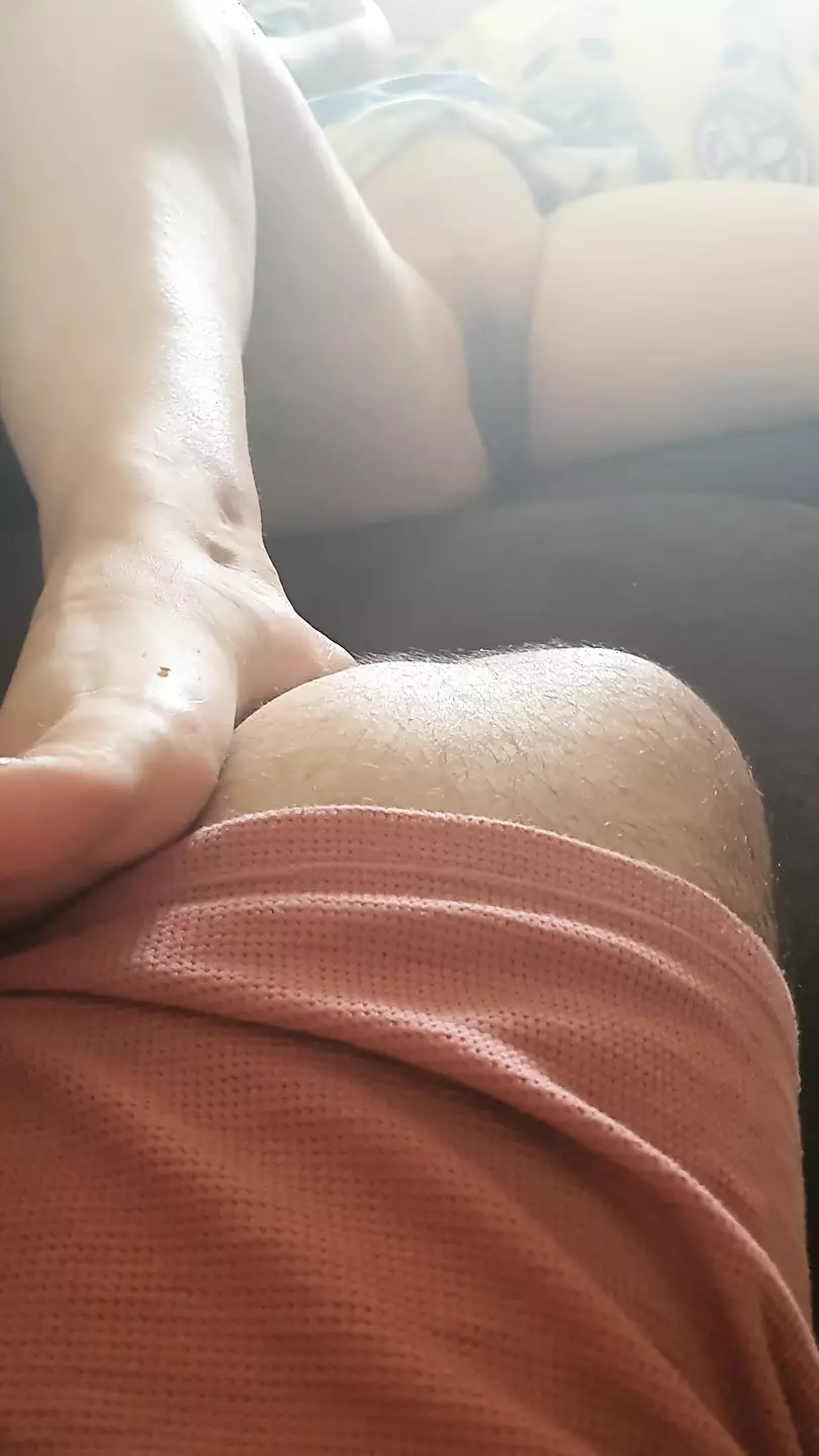 Step mom laid down on new sofa without panties under mini skirt get busted by step son