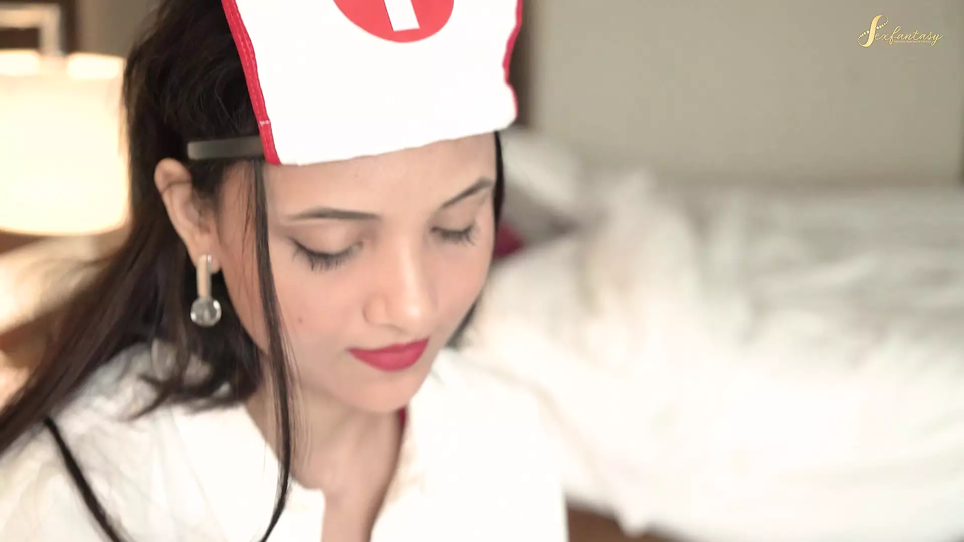 Sexy nurse is seduced by her patient while she checks his body