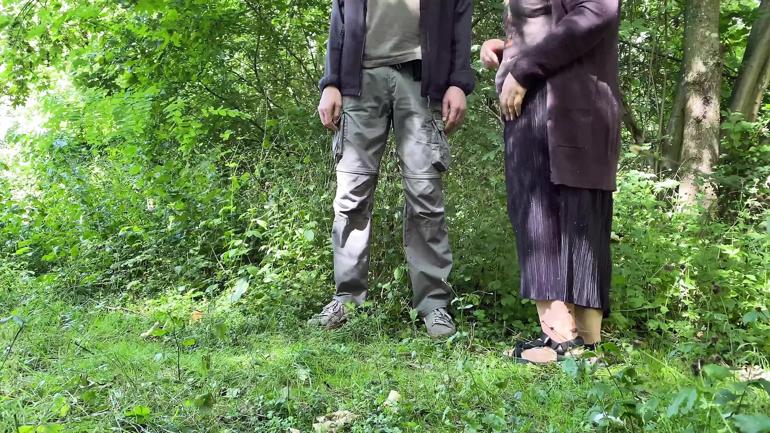 Horny mother in law wipes son in law's cock in a public park after pissing