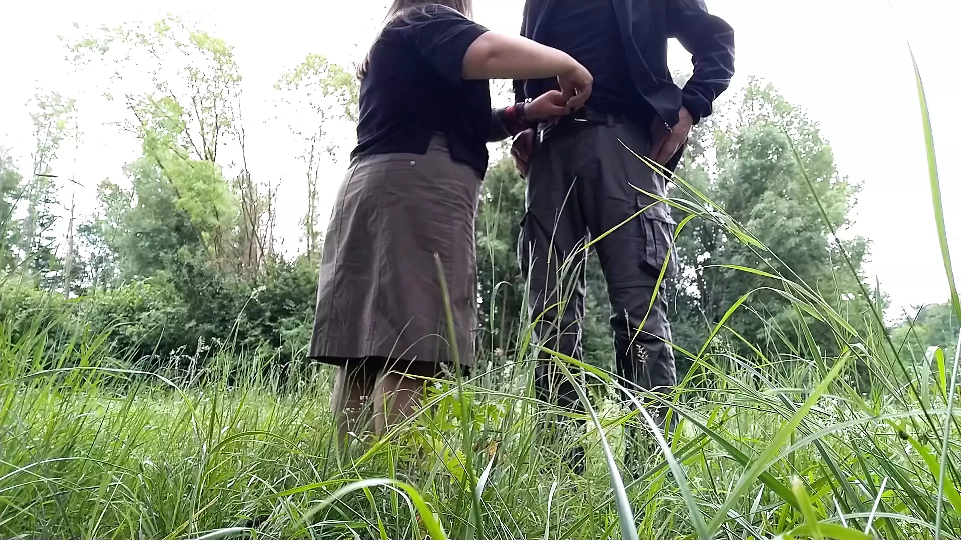Hot mother-in-law mouth sucks son-in-law's cock after pissing and mutual masturbation in nature