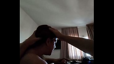 The first blowjob of the day, from his point of view. Amateur home video.