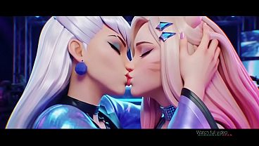 Ahri x Evelynn lesbian kissing (K DA All out, League of legends AI generated)