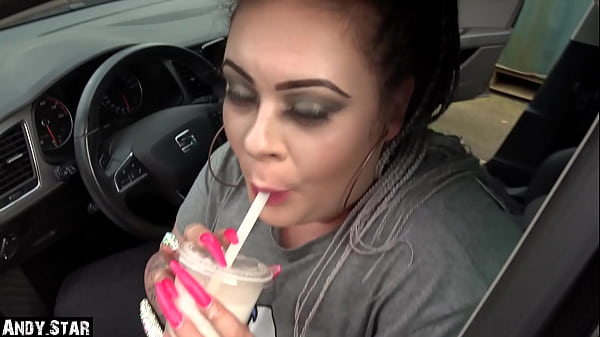SPERM-SHAKE IN MC-DRIVE BLOWJOB BY BBW SLUT